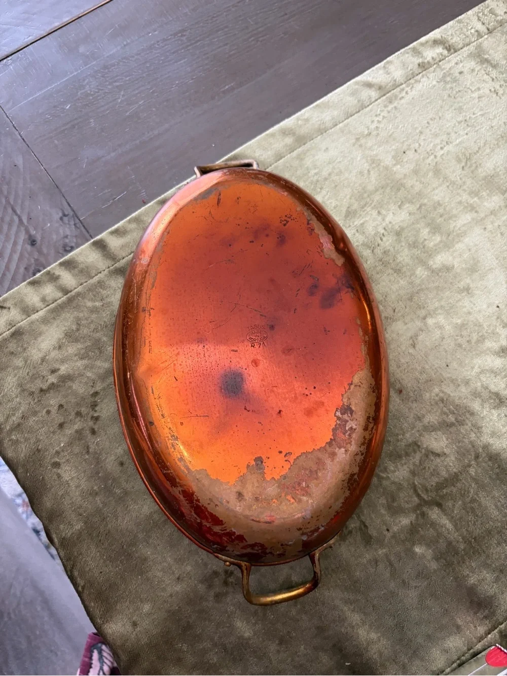 Round Copper-Tone Serving Tray with Handles